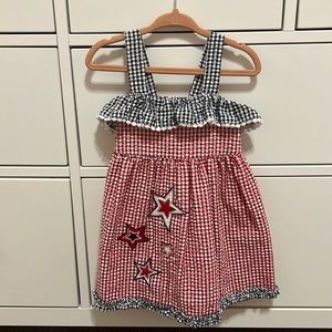 Adorable gingham toddler girl 4th of July dress. Size is 2T.